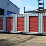 Storage Container with Six Roll Up Doors